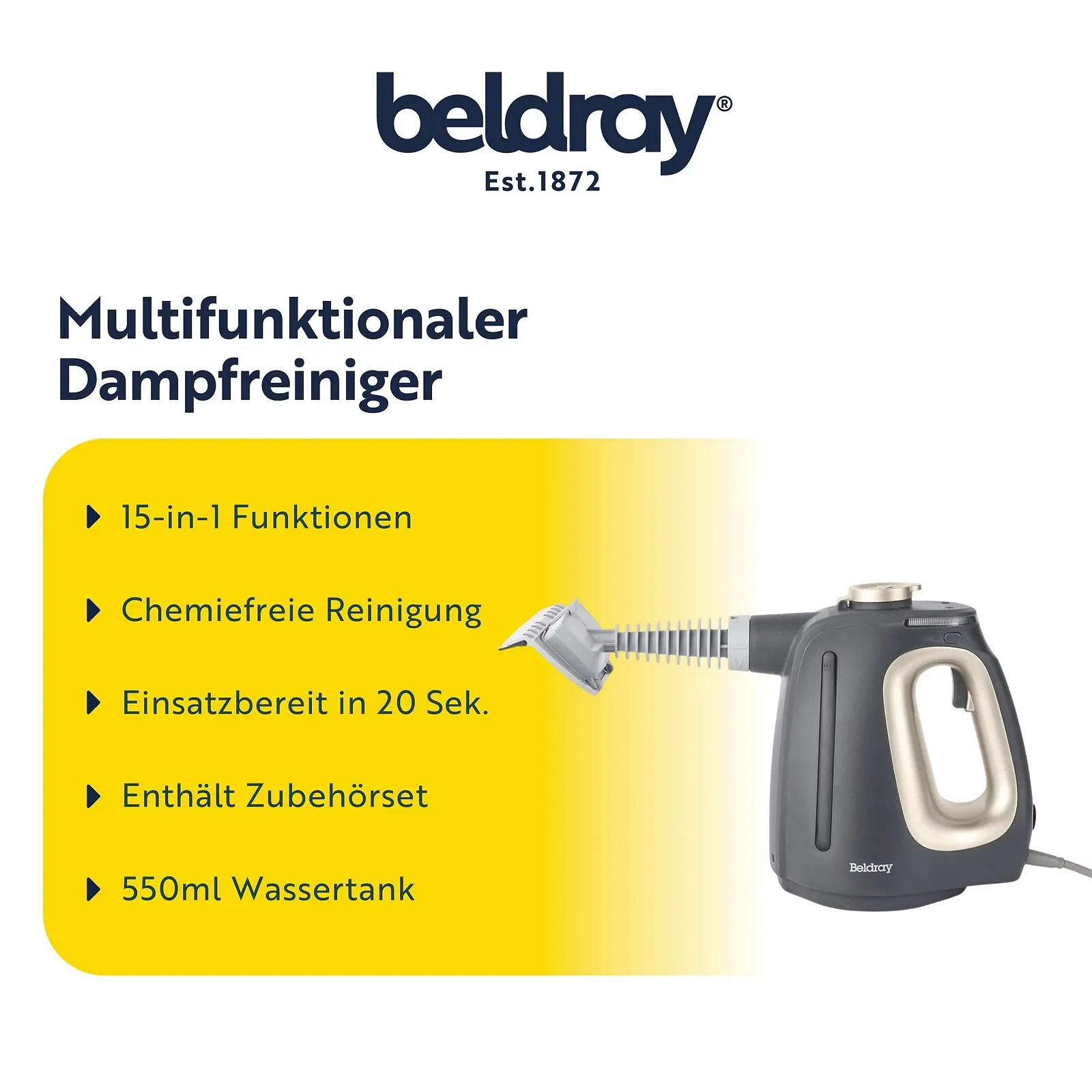 Пароочисник Beldray 15-в-1, безхімічне очищення, готовий до використання за 20 секунд, резервуар для води 550 мл, 1350 Вт, фото №2 Пароочисник Beldray 15-в-1, безхімічне очищення, готовий до використання за 20 секунд, резервуар для води 550 мл, 1350 Вт, фото №2