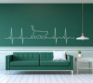 Наклейка на стіну a173 Heartbeat Line Cat 20 x 5 см Середньо-сіра - Фото 1
