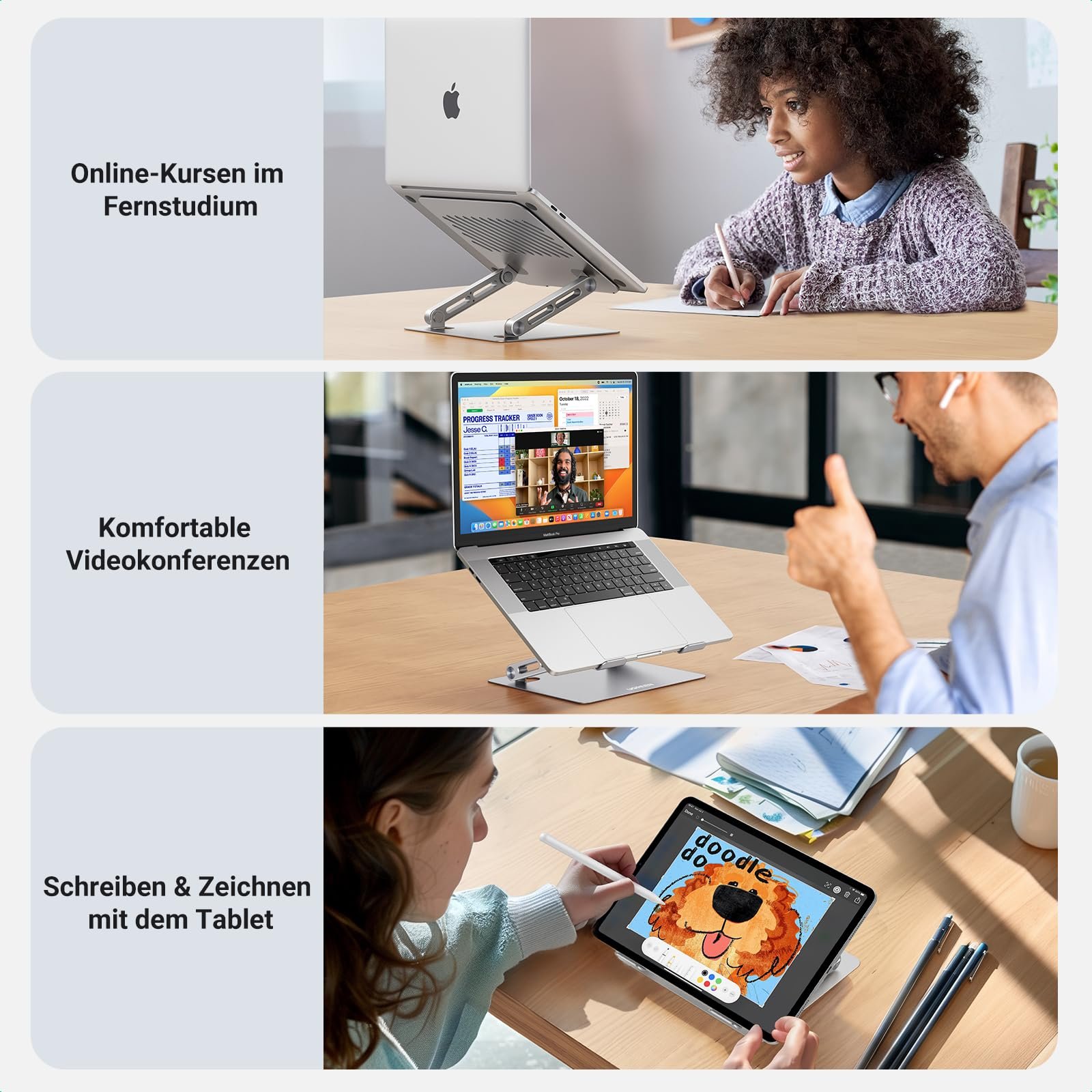 Підставка для ноутбука UGREEN Регульована по висоті складна Ергономічна вентильована Сумісна з MacBook Air, Pro, Dell Allen Laptops 10-17,3 дюймів, фото №6