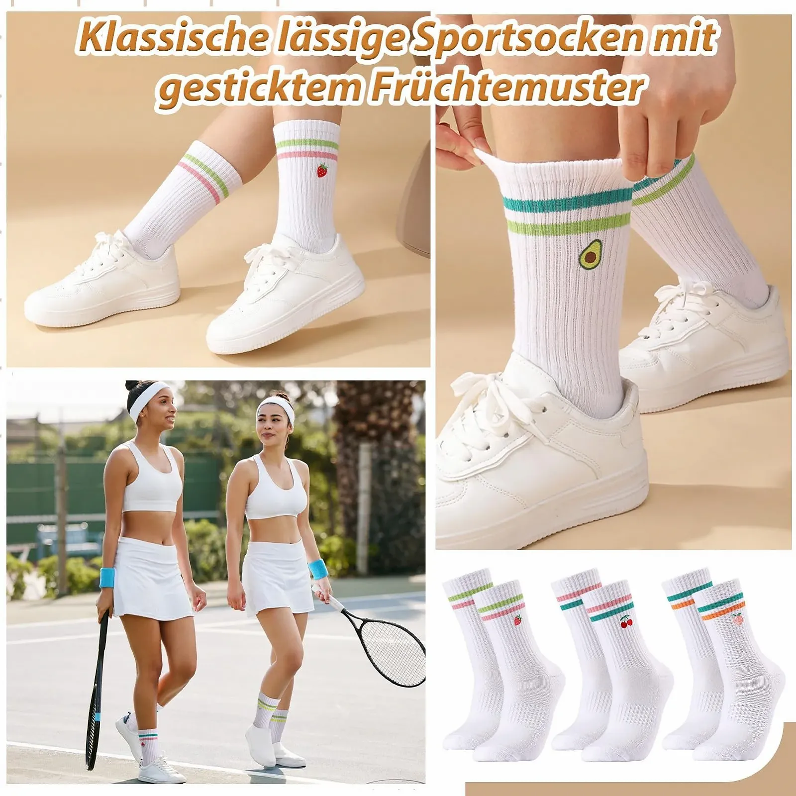 Тенісні шкарпетки Білі з фруктовим візерунком, 6 пар, розмір 38-42, фото №6