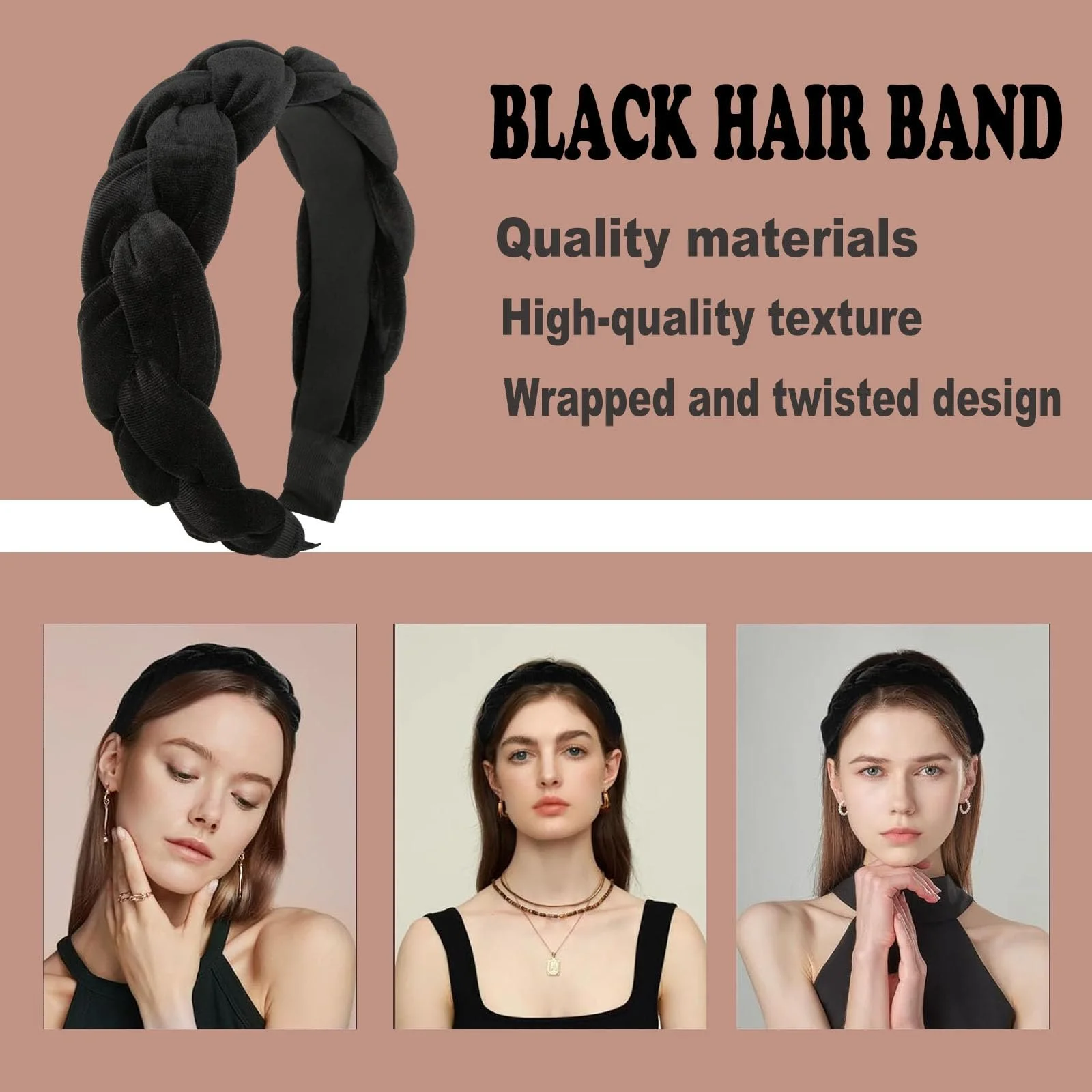 Обруч для волосся жіночий Чорний Оксамитовий, фото №3