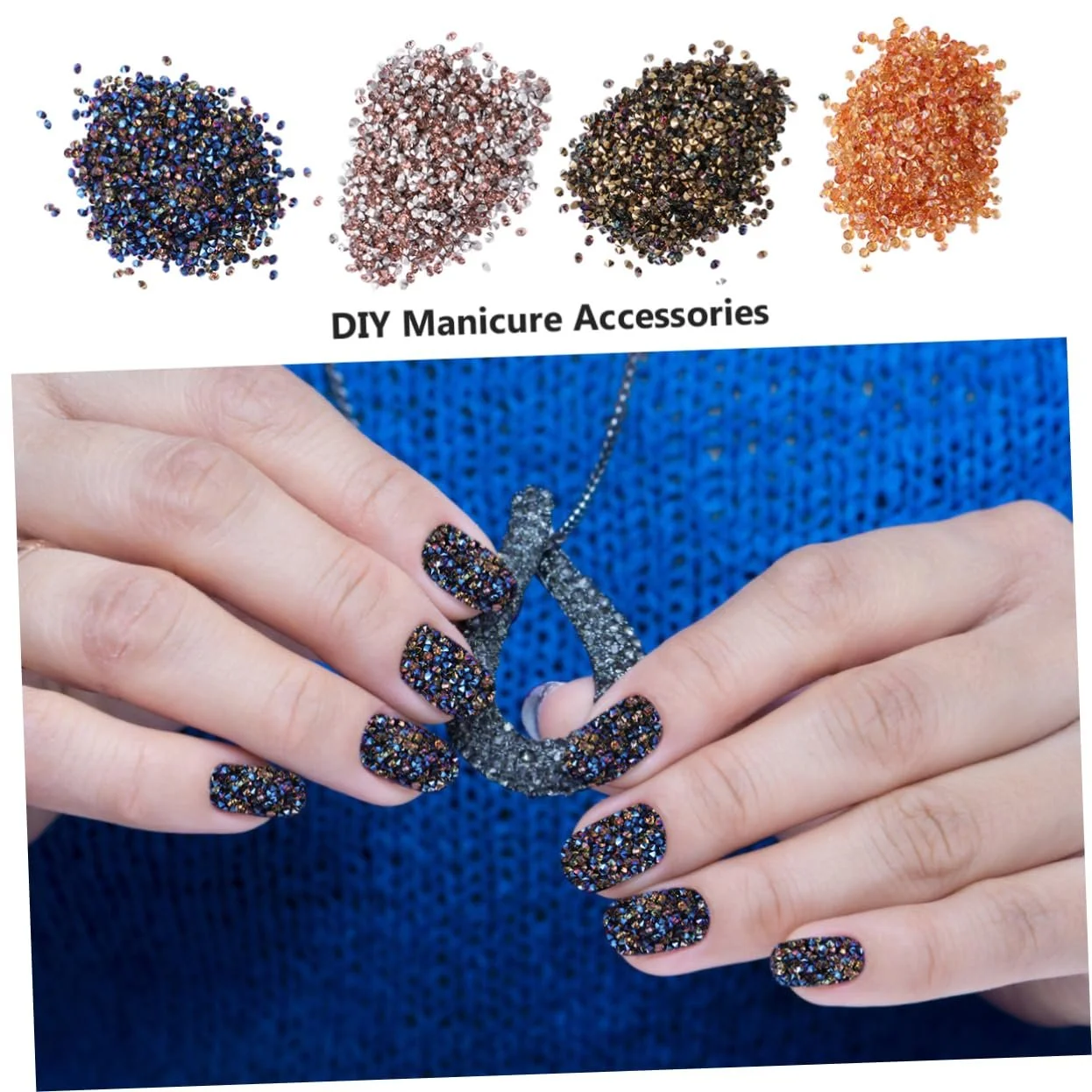 Стрази для нігтів Healeved, круглі, срібні, 4 пачки по 5760 штук, фото №2