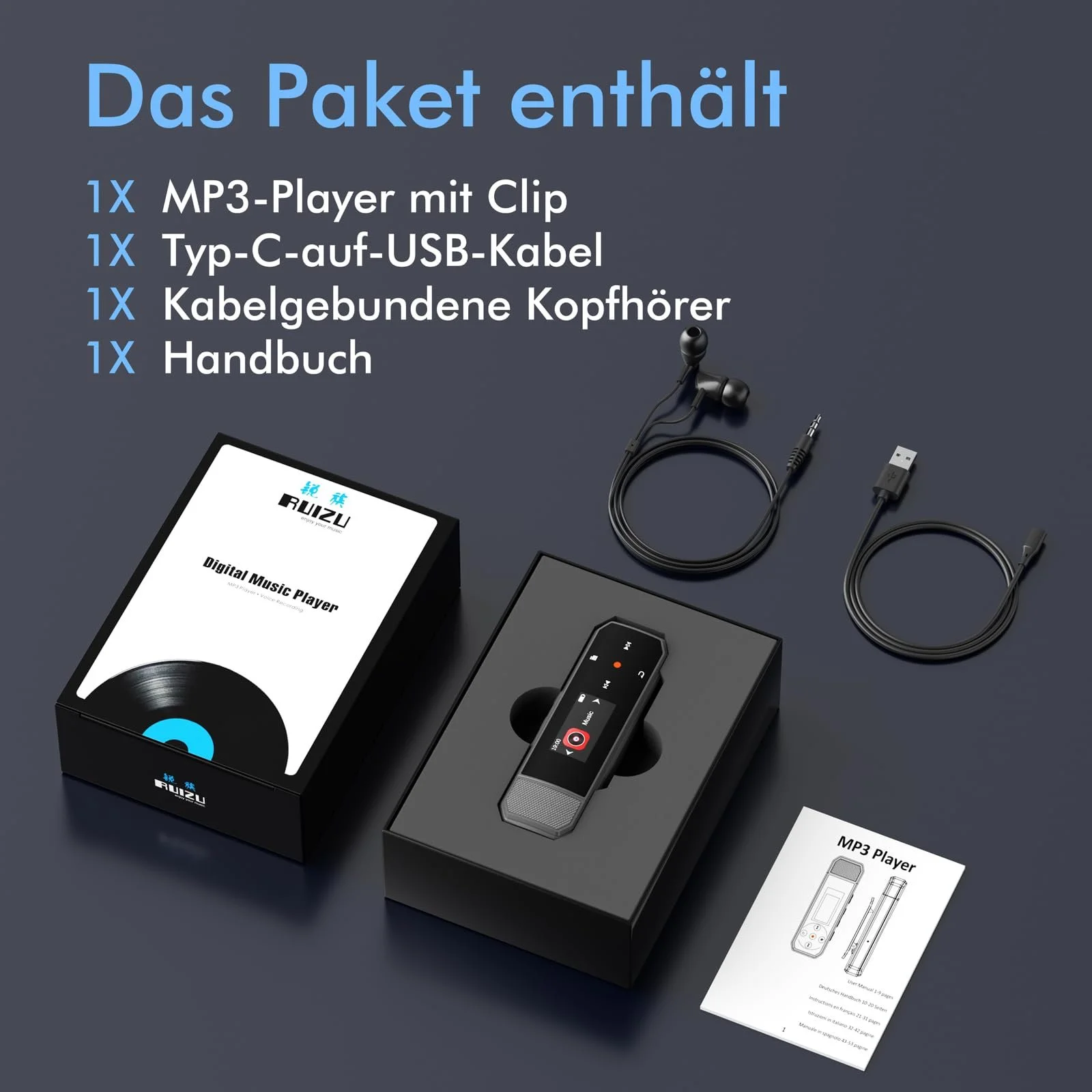 MP3 плеєр портативний 64GB Bluetooth 5.3, запис в один клік, кліпса, FM-радіо, підключення до мобільного телефону, незалежна кнопка гучності, фото №9