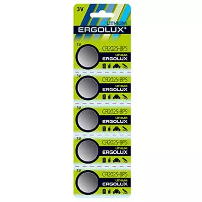 Батарейка ERGOLUX CR-2025 Lithium 5 (CR2025-BP5), фото №1