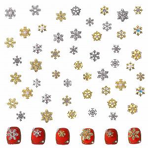 Прикраса для нігтів Сніжинка, Набір 60 шт, Золотий Срібний Сплав - Фото 1