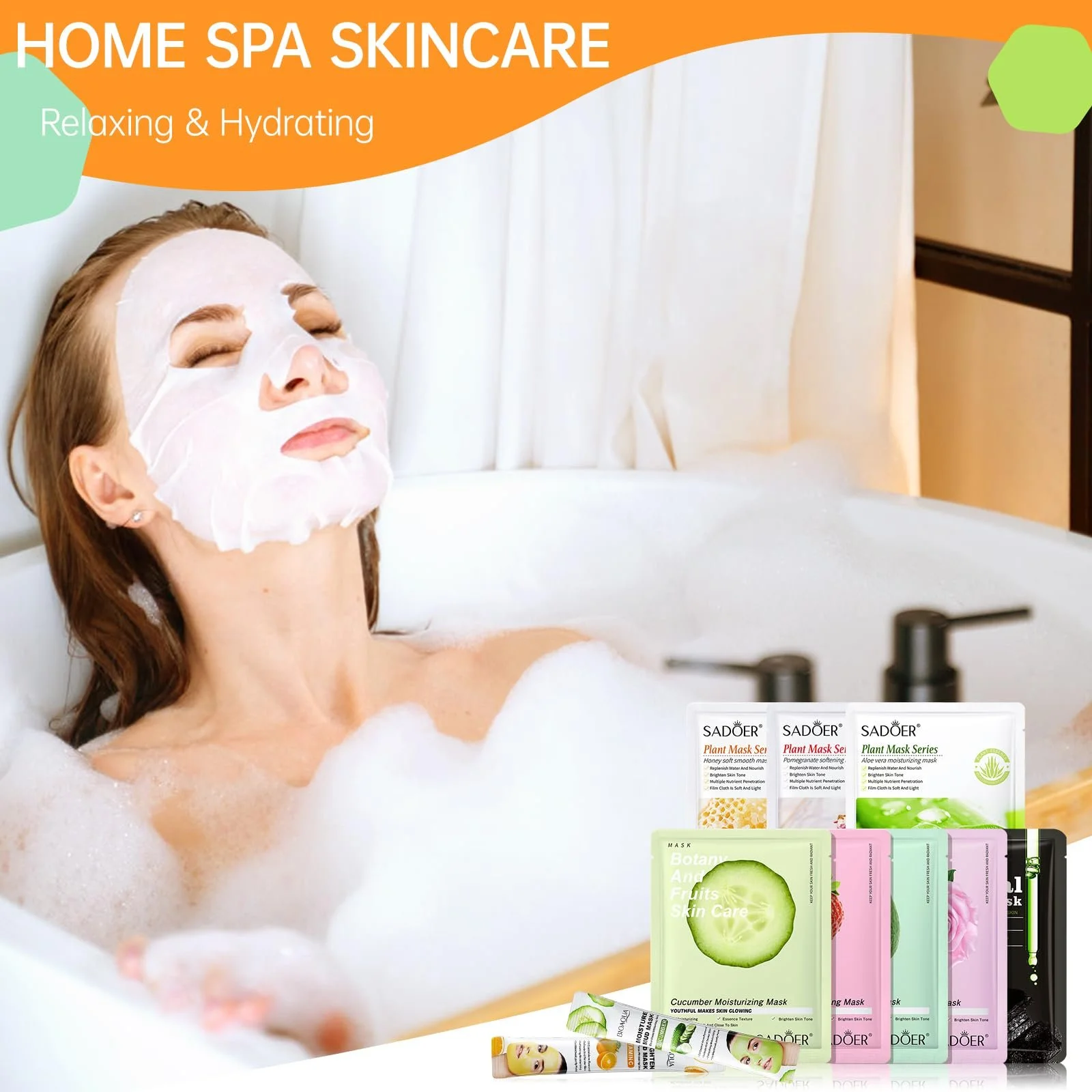 Маска для лица Набор для ухода за кожей (Упаковка 8+2) Тканевая маска для лица с коллагеном для всех типов кожи, Увлажняющие маски для лица Подарки для женщин, Мужчин, Девушек для вечеринки Spa Уход за кожей, фото №5