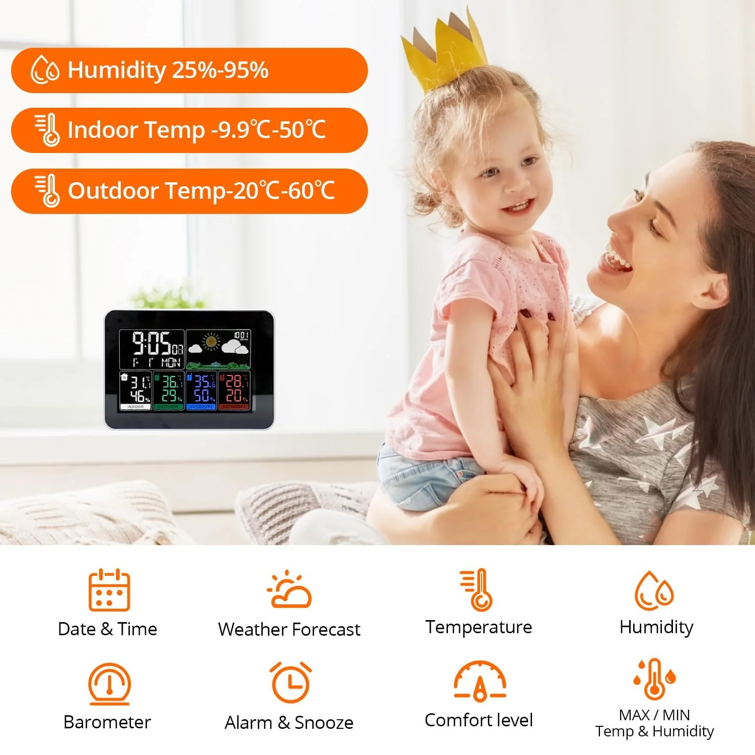 Бездротова метеостанція QWORK Wireless Weather Station with 3 Outdoor Sensors Digital, фото №2