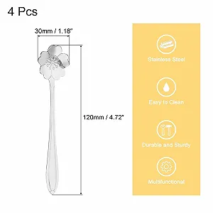 Ложка QUARKZMAN Набор из 4 цветочных ложек из нержавеющей стали 12,7 см, ложка для кофе в форме цветка вишни, маленькая чайная ложка, десертная ложка для эспрессо, торта Серебряная synthetic.ua - Фото 1