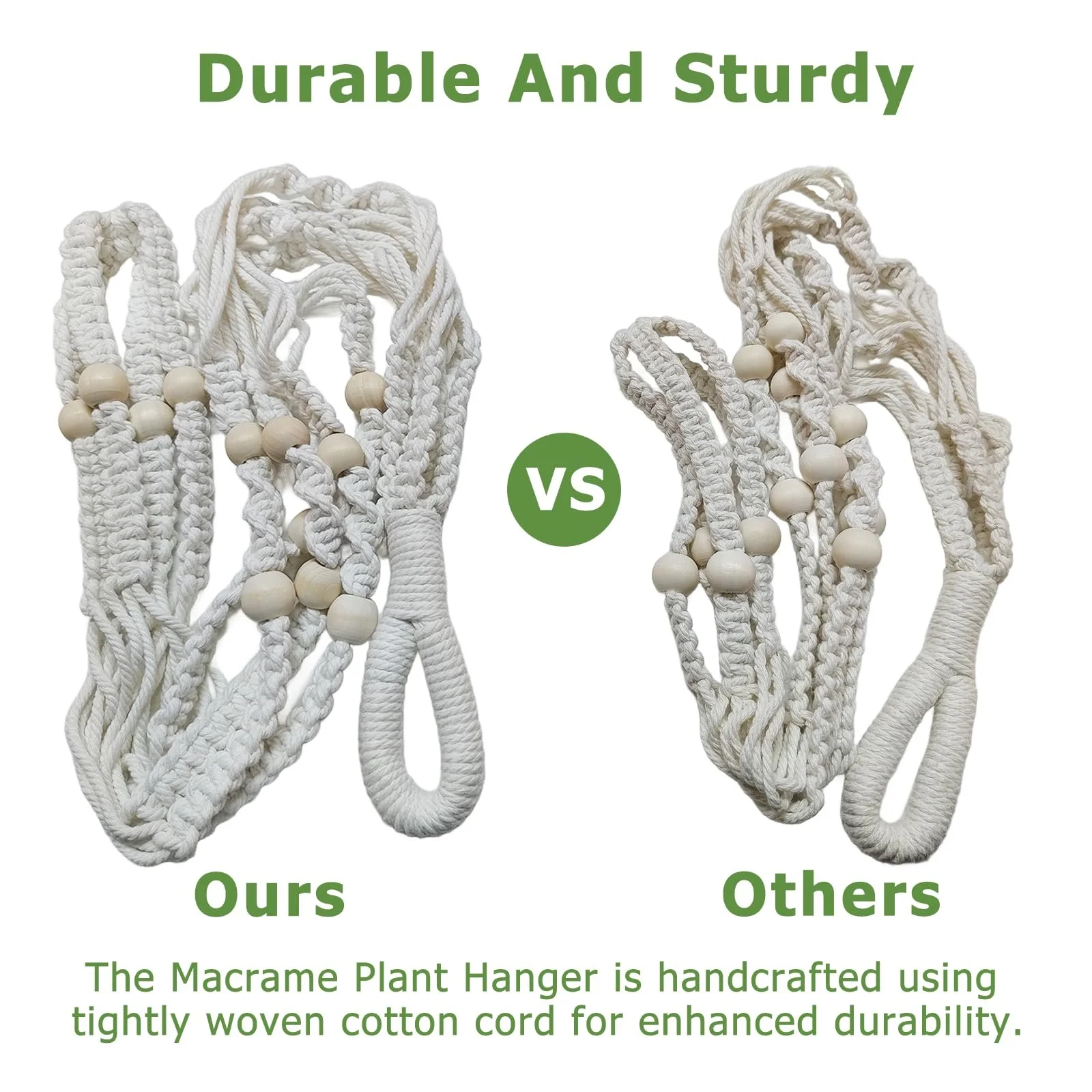 Подвесные кашпо макраме набор из 2 шт. хлопковые с крючками белые, фото №4