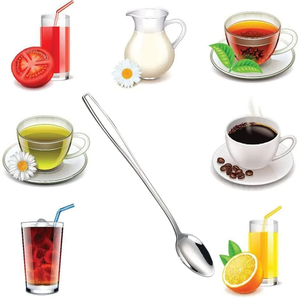 Ложка Набор из 12 штук с длинной ручкой из нержавеющей стали для смешивания, для латте макиато, для коктейлей, десертов, полированная нержавеющая сталь, можно мыть в посудомоечной машине, фото №6 Ложка Набор из 12 штук с длинной ручкой из нержавеющей стали для смешивания, для латте макиато, для коктейлей, десертов, полированная нержавеющая сталь, можно мыть в посудомоечной машине, фото №6