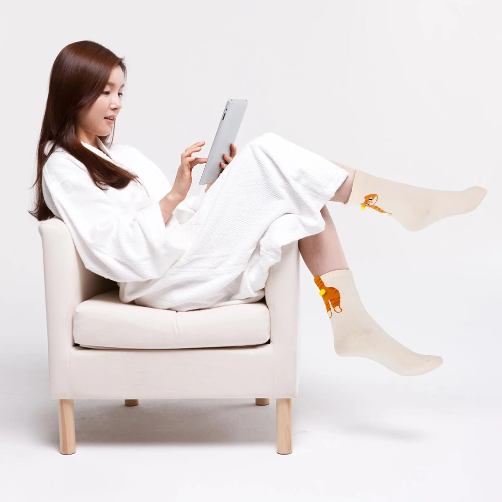 Носки Женские Кот, 2 шт, Хлопок, Желтый, фото №7