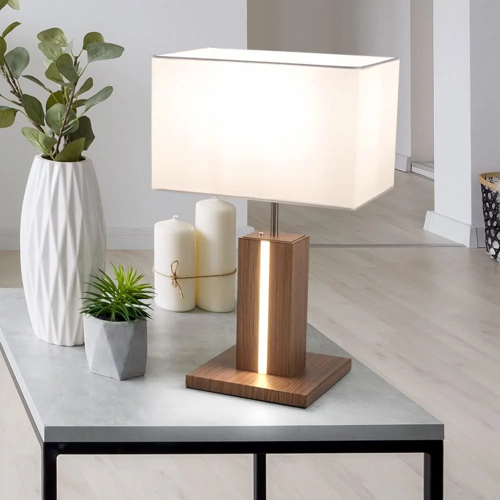 Настільна лампа LeuchtenDirekt Імітація дерева 1x E27+5 Вт-600 лм Димована Біла, фото №6