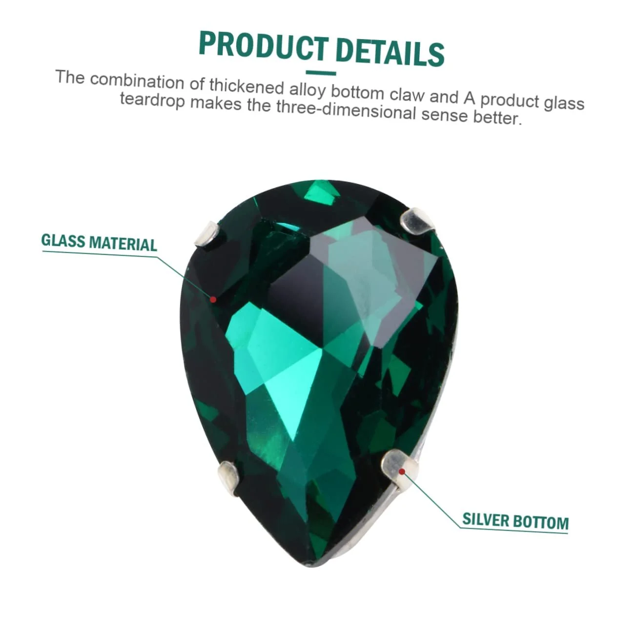 Стрази Акрилові STOBOK Кольорові Каплевидні Зелені, 50 шт., фото №8