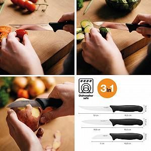 Набір ножів Fiskars Essential для овочів, 3 шт, ніж для чищення овочів, ніж для овочів, ніж для помідорів, нержавіюча сталь/PP пластик, чорний synthetic.ua - Фото 1
