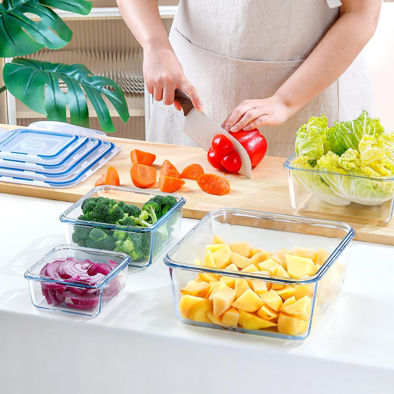 Скляні контейнери для продуктів NUTRIUPS Набір з 4 шт. 0,5 л 1 л 2 л 3,3 л квадратні для духовки мікрохвильової печі та посудомийної машини, фото №4