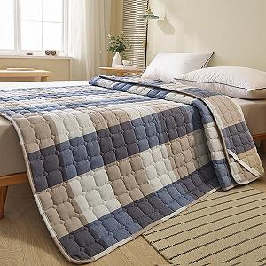 Наматрасник HAIBA 200 x 220 см, стеганый, синий, 3-слойный, 100% хлопок, с угловыми резинками - Фото 1