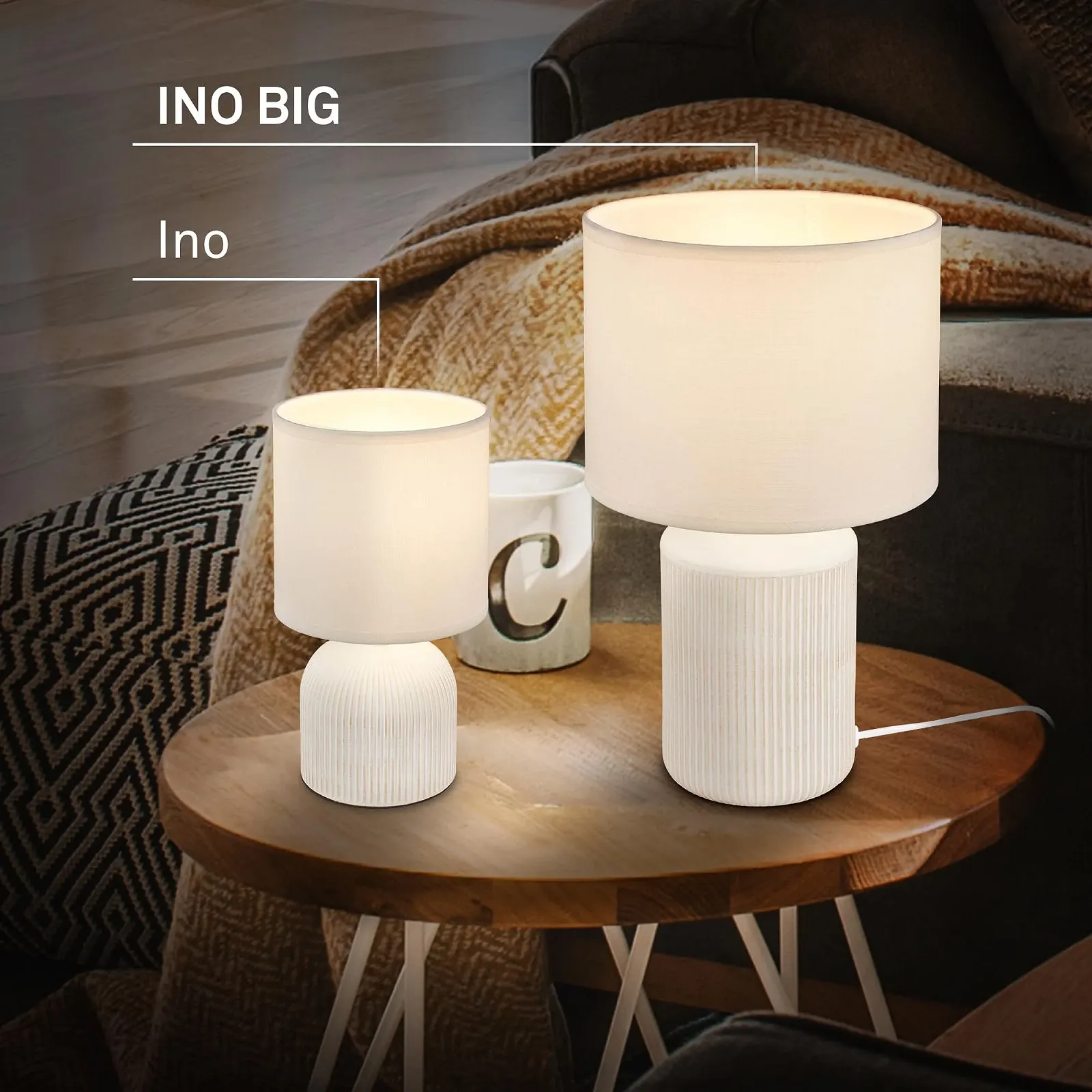 Настольная лампа BRILONER с тканевым абажуром керамическое основание 22 x 37,5 см белая, фото №6