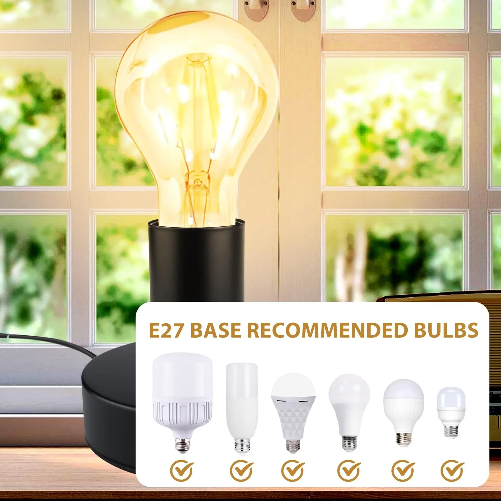 Настільна лампа Retro E27 Vintage Base з кабелем Metal (без лампи), фото №3