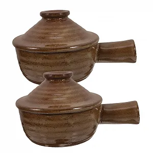 Набор керамических горшков для микроволновой печи с крышкой 2 шт жаростойкие - Фото 1