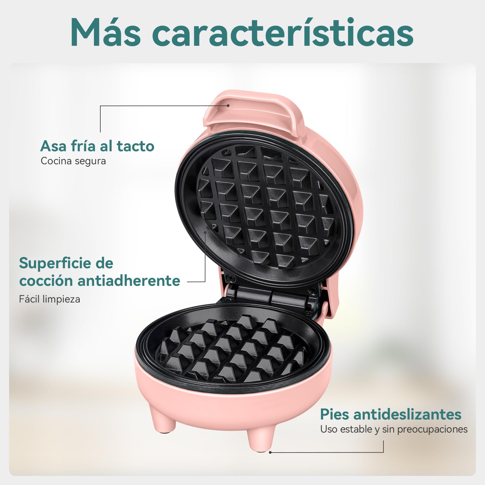 Вафельница SNAILAR Mini Бельгийская, 550 Вт, розовая, фото №4