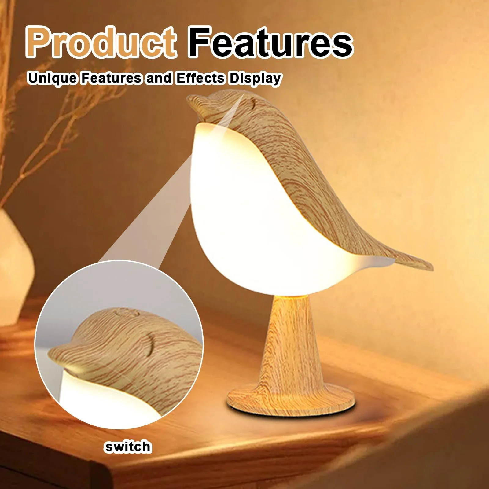 Настільна лампа LED птах 3 режими димована з ароматерапією USB Type-C, фото №5