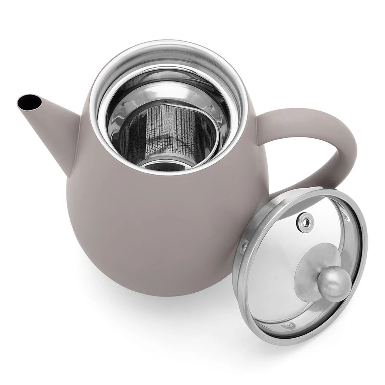 Чайник-заварник Подвійні стінки Mini 0.5 літра Concrete Grey, ізольований глечик з нержавіючої сталі з коричневою дерев'яною підставкою та фільтром для чаю для розсипного чаю, фото №4