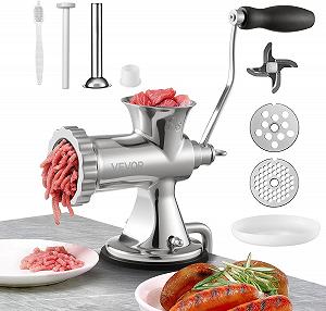 Ручна м'ясорубка VEVOR 8s / 2 диски (5мм, 8мм) / Присоска + затиск / Серебриста - Фото 1