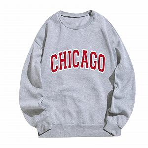 Свитшот Винтаж для женщин Свободного кроя Однотонный Модный Letter Outfit Свободный крой Chicago С длинным рукавом Графический круглый вырез Y2K Топы Комфорт Университет Мода Милый Женский Осень - Фото 1