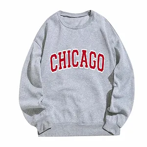 Свитшот Винтаж для женщин Свободного кроя Однотонный Модный Letter Outfit Свободный крой Chicago С длинным рукавом Графический круглый вырез Y2K Топы Комфорт Университет Мода Милый Женский Осень - Фото 1
