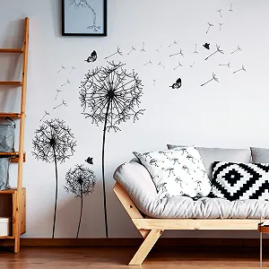 Наклейка на стіну WandSticker4U Dandelion Flower 3D Butterfly Black - Фото 1