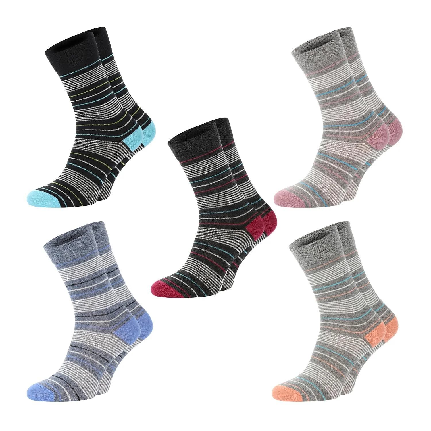 Шкарпетки ChiliLifestyle Жіночі Бавовняні Чорний Синій Сірий Смугастий, 5 пар, фото №1