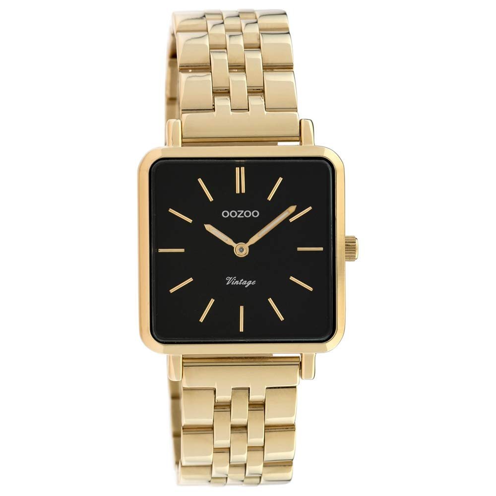 Женские часы Oozoo Vintage Квадратные Плоские 28 мм C9957 Золотой-черный, золотой, Браслет, фото №1