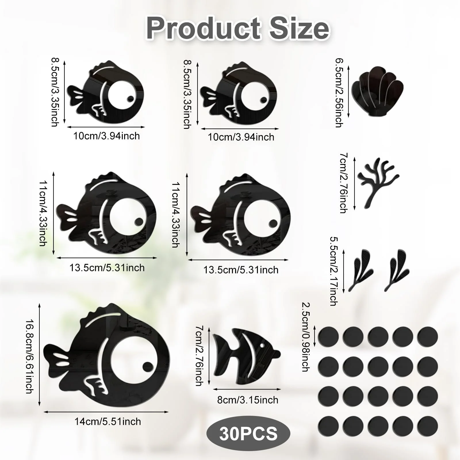 Наклейки на стіну акрилові дзеркальні Рибки та бульбашки 30 шт. самоклейні, фото №2 Наклейки на стіну акрилові дзеркальні Рибки та бульбашки 30 шт. самоклейні, фото №2