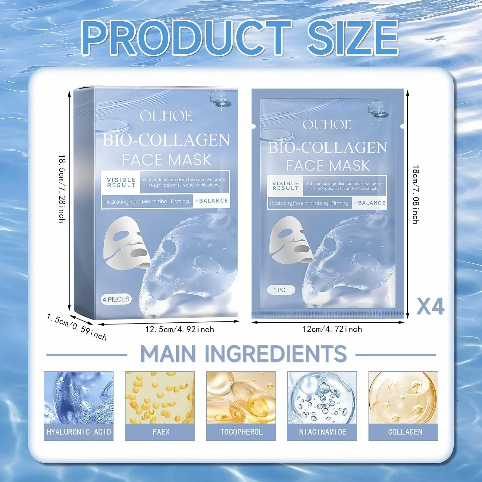 Маска для лица Organic Collagen, 4 шт., Organic Collagen Real Deep Mask, ночная маска Collagen, корейская, лифтинг маска для лица против морщин, для увлажнения, эффект против морщин, укрепляющая, фото №2