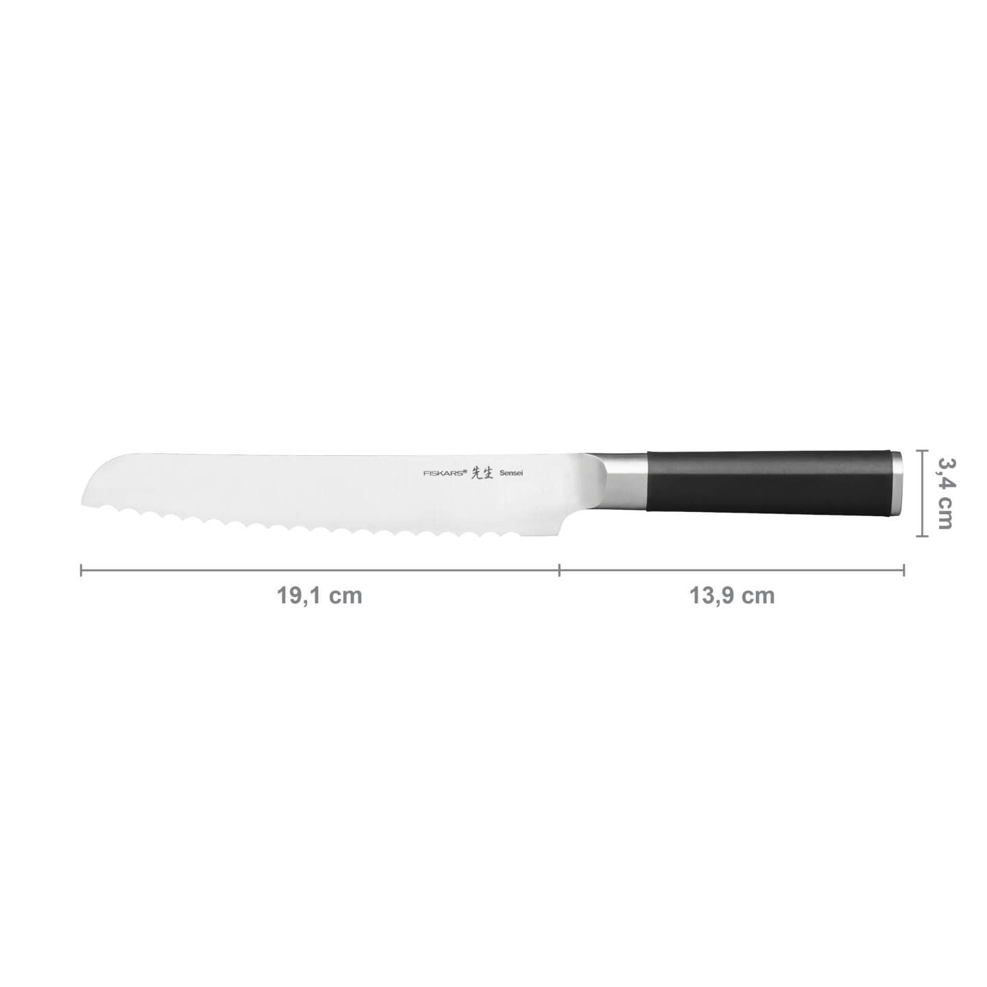 Набір ножів Fiskars Sensei, 5 шт., Ніж шеф-кухаря, Ніж для хліба, Ніж сантоку, Ніж для овочів, Ніж для очищення овочів, нержавіюча сталь з високим вмістом вуглецю/Пластик, Сріблястий/Чорний, фото №13