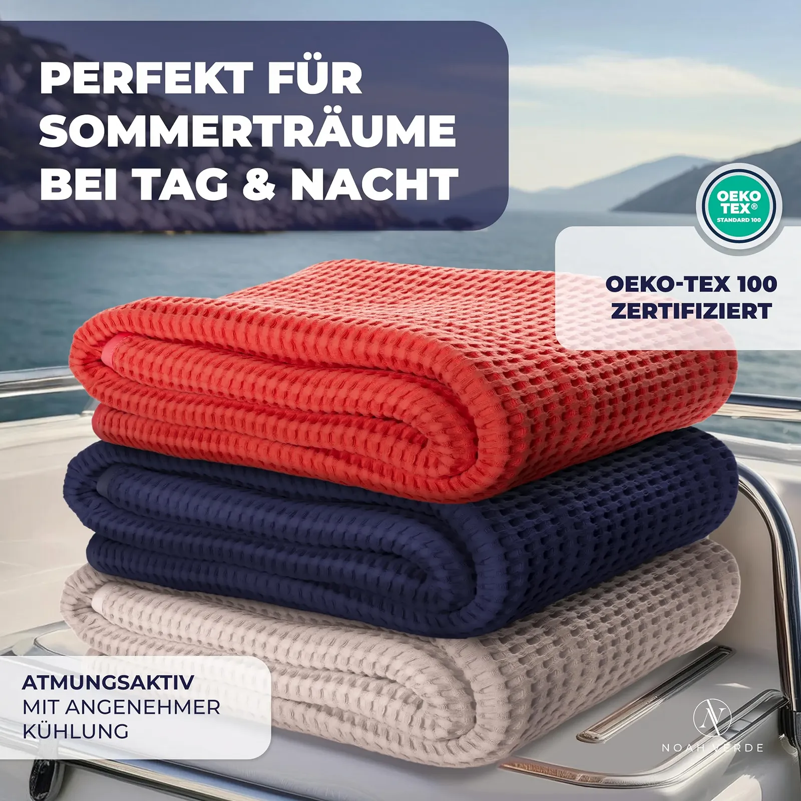 Покривало Вафельний Піке NOAH VERDE: темно-синій, 100% бавовна, покривало для дивана, фото №4