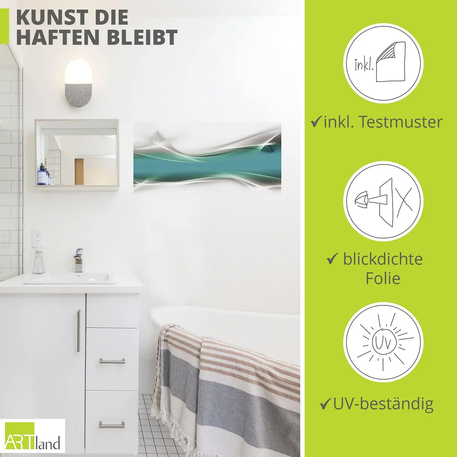 Настінна наклейка ARTland T9FA Самоклеюча вінілова плівка 100 x 50 см Абстрактне мистецтво Хвиля Сучасний візерунок Петроль Бірюзовий, фото №2