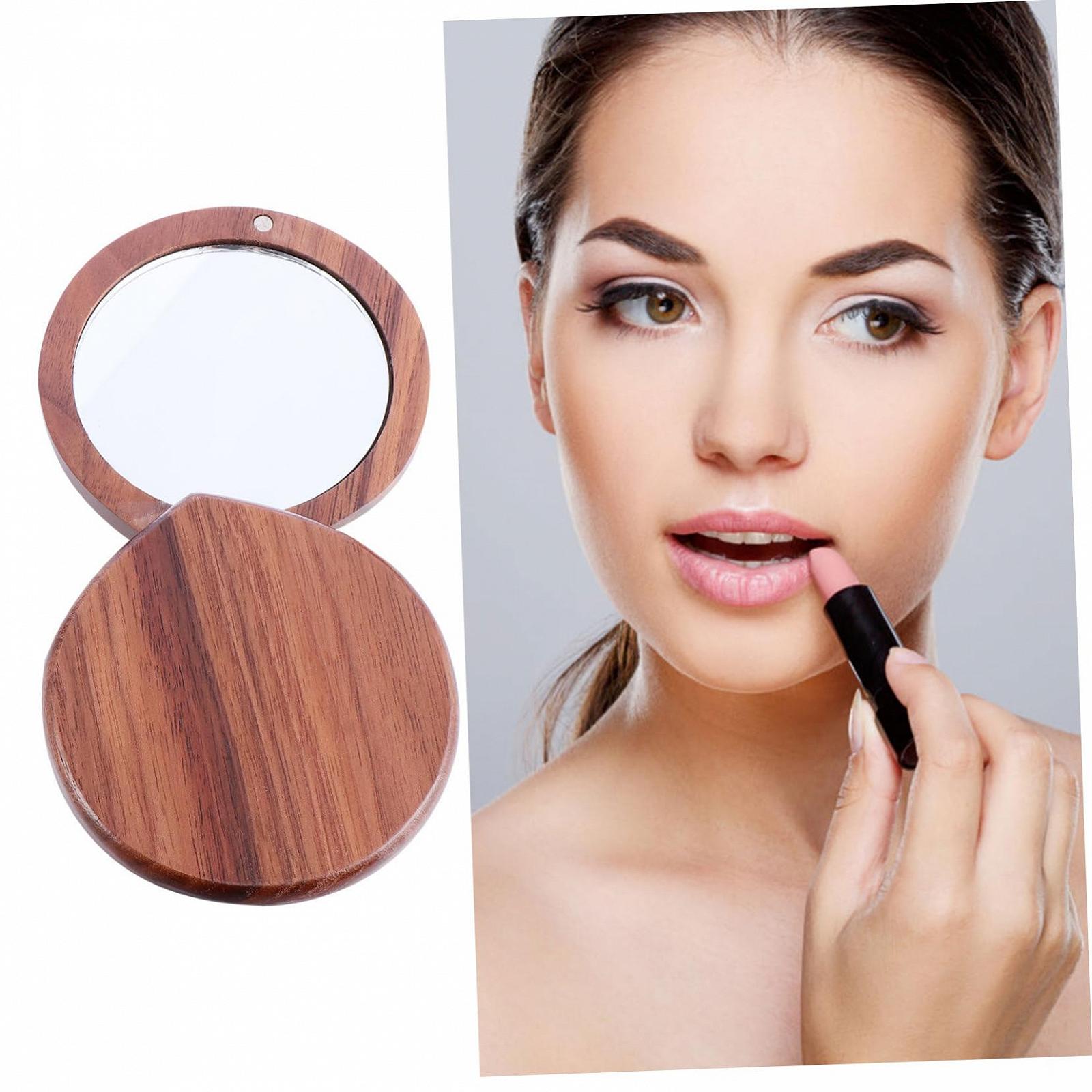 Зеркало Angoily Portable 2 x Cosmetic Folding Pocket Makeup Round Compact Travel Walnut, фото №5