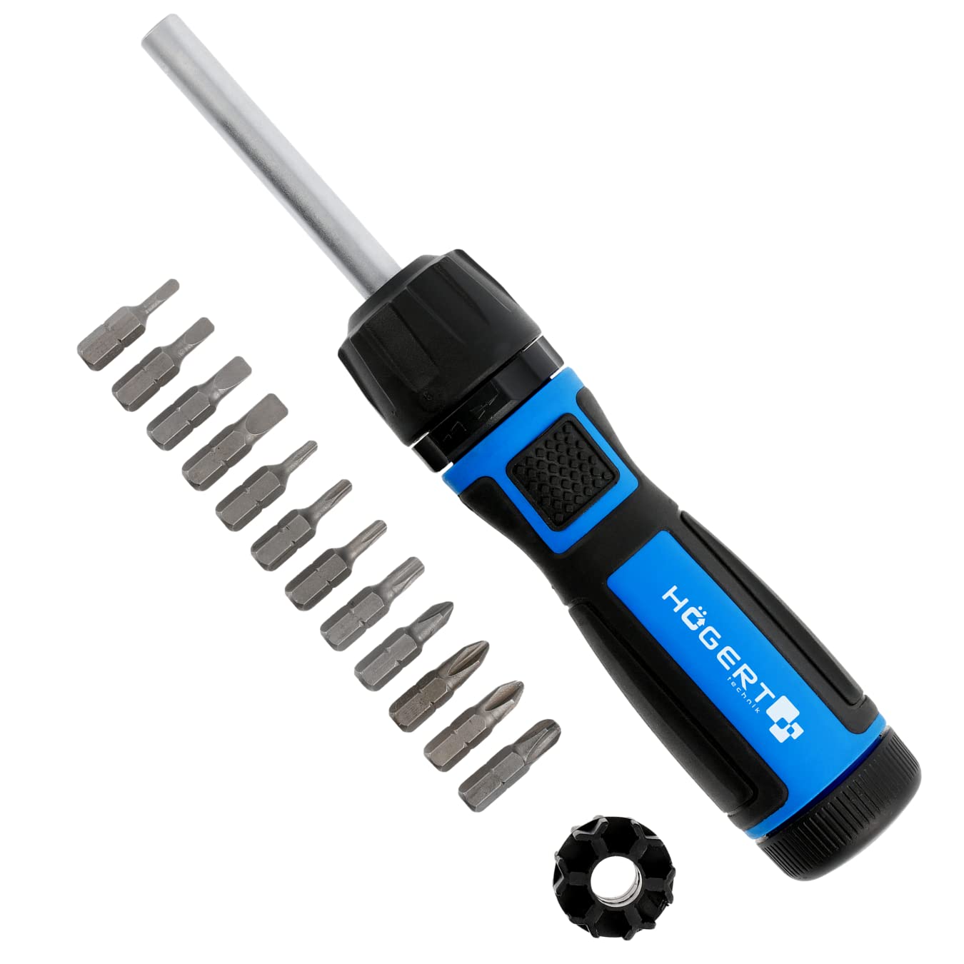 Набір викруток Högert HT1S215 з інноваційною конструкцією з зубчастим колесом дозволяє працювати з передавальним відношенням 1:5 або 1:1, фото №1