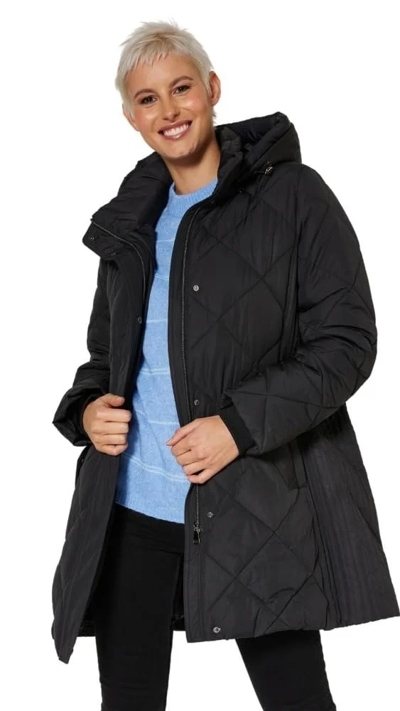 Пальто стьобане Valino Diamond з капюшоном і еластичними вставками з боків, фото №4