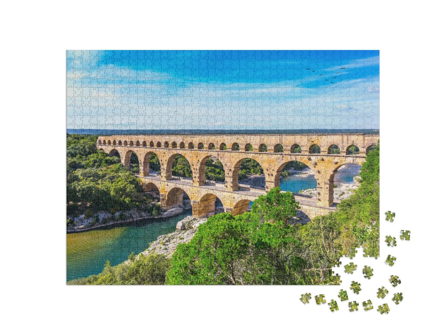 Пазл puzzleYOU Трехъярусный акведук Пон-дю-Гар, построенный в римскую эпоху на реке Гардон 1000 деталей, фото №2