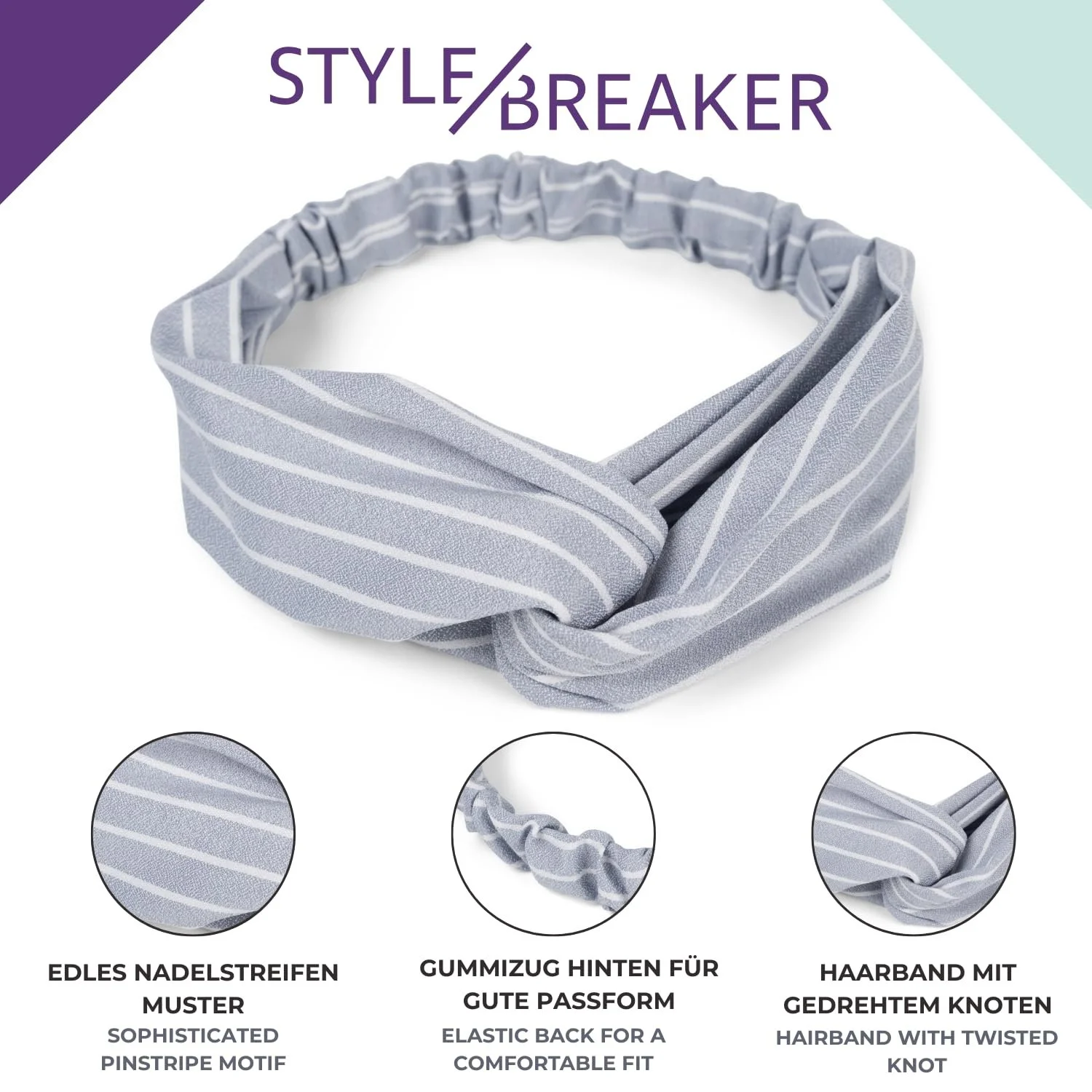 Пов'язка на голову Жіноча styleBREAKER 04026038 Смугастий візерунок Брудно-рожевий, фото №3