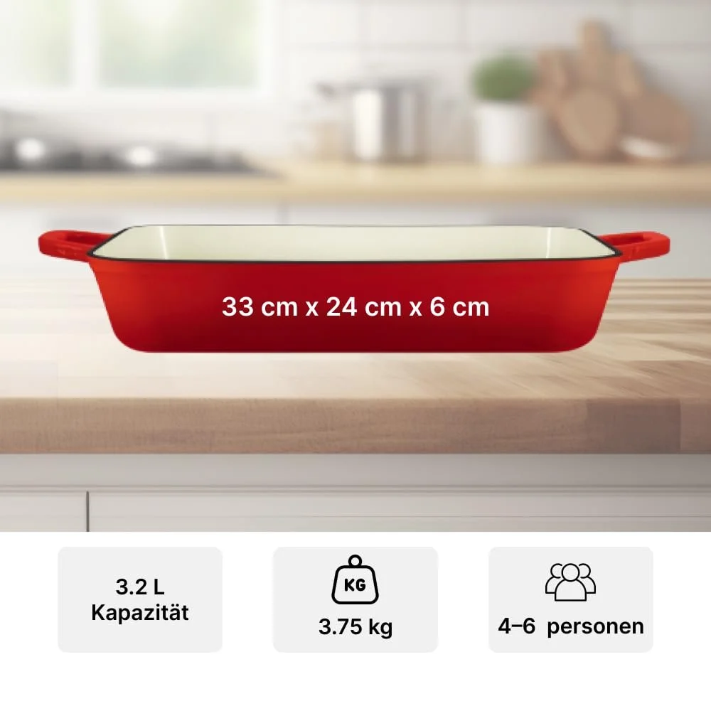 Форма для запекания чавунная эмалированная 3.2 L красная, фото №3 Форма для запекания чавунная эмалированная 3.2 L красная, фото №3