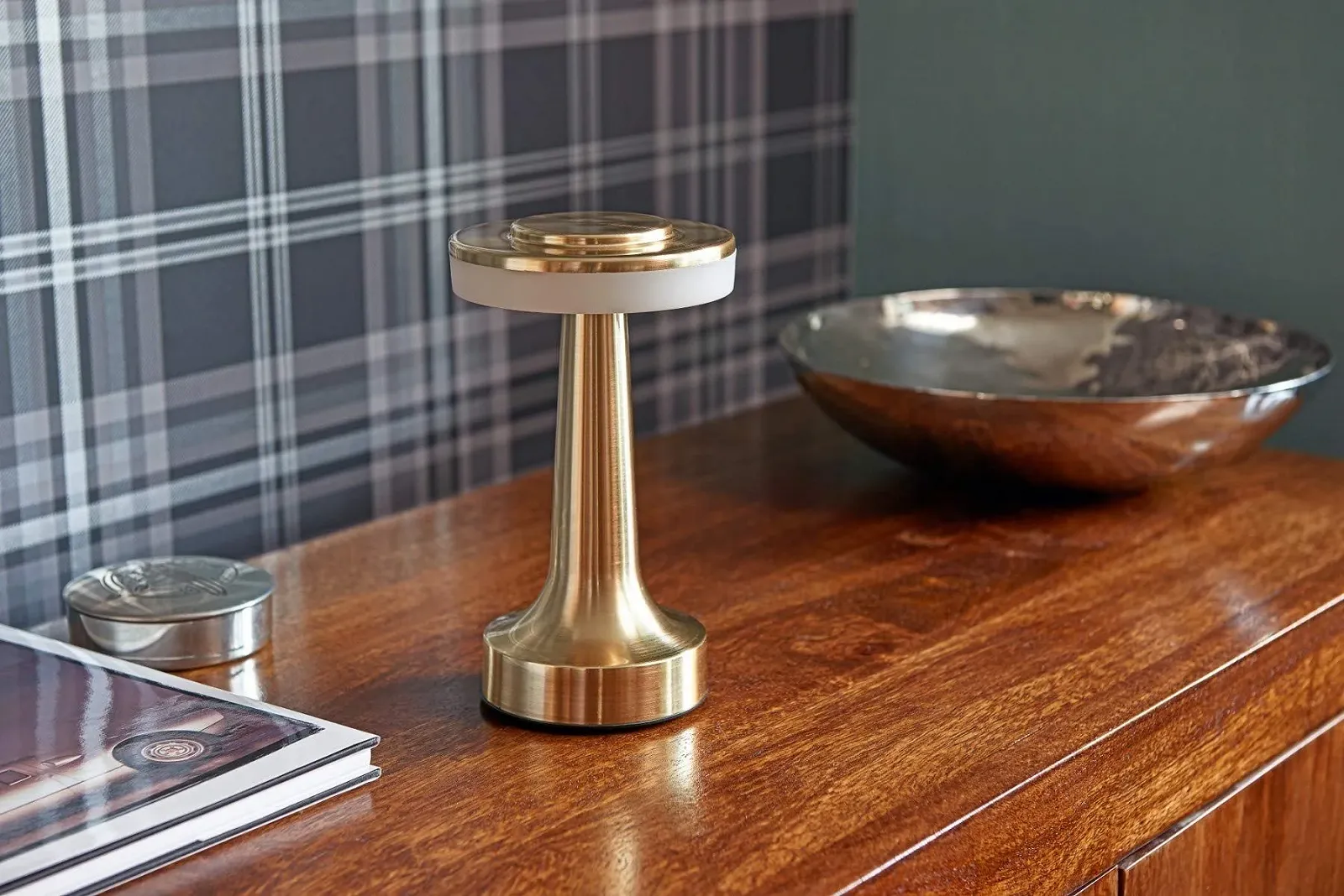 Настільна лампа Auraglow LED Touch Control Wireless Satin Brass, фото №3