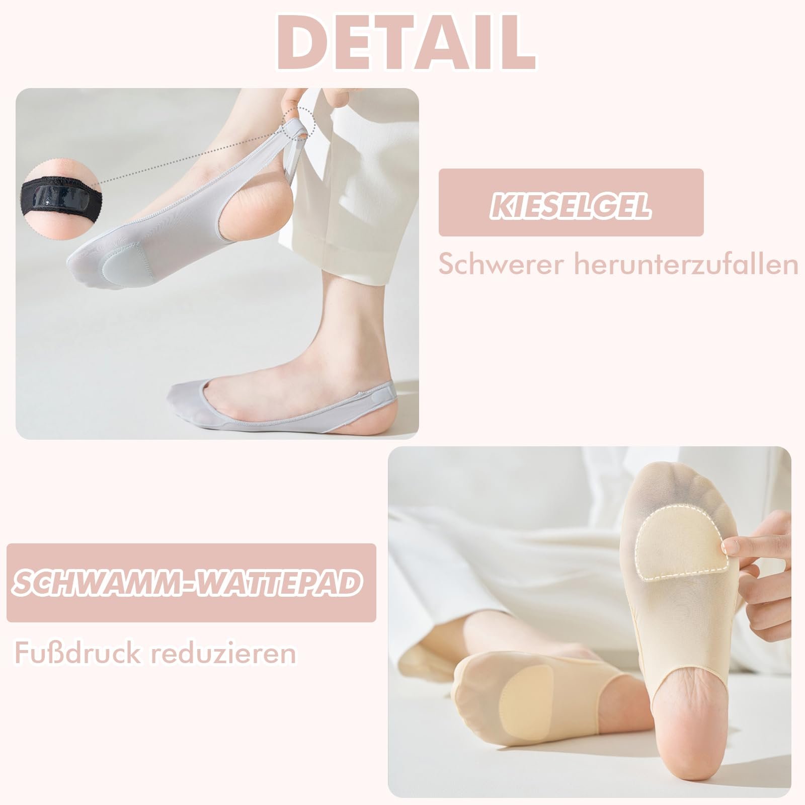 Носки ZOCONE Ankle Ballerina, 8 пар, дышащие, невидимые, противоскользящие силиконовые, для туфель-слингбэков, черный, телесный, серый, белый, фото №3