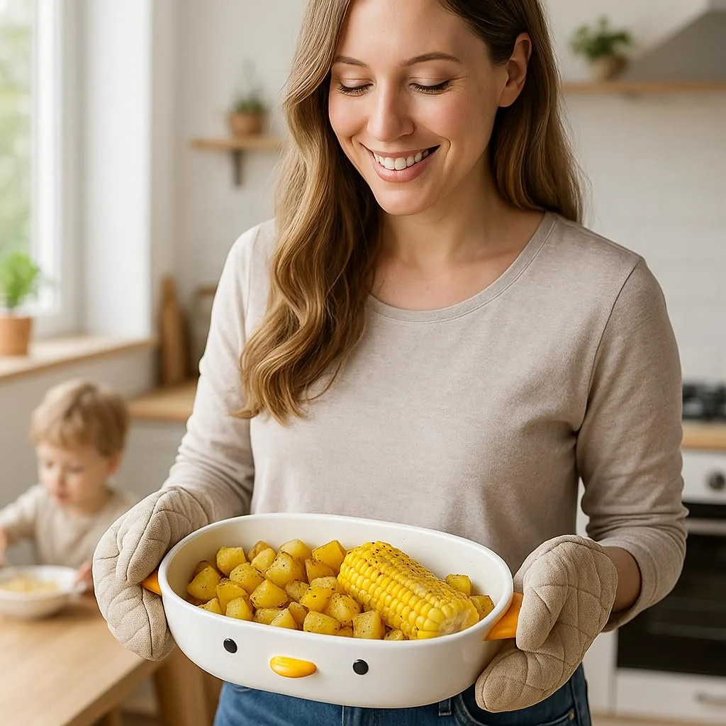 Форма для запікання у формі качки керамічна 7x10 дюймів з ручками біла, фото №5