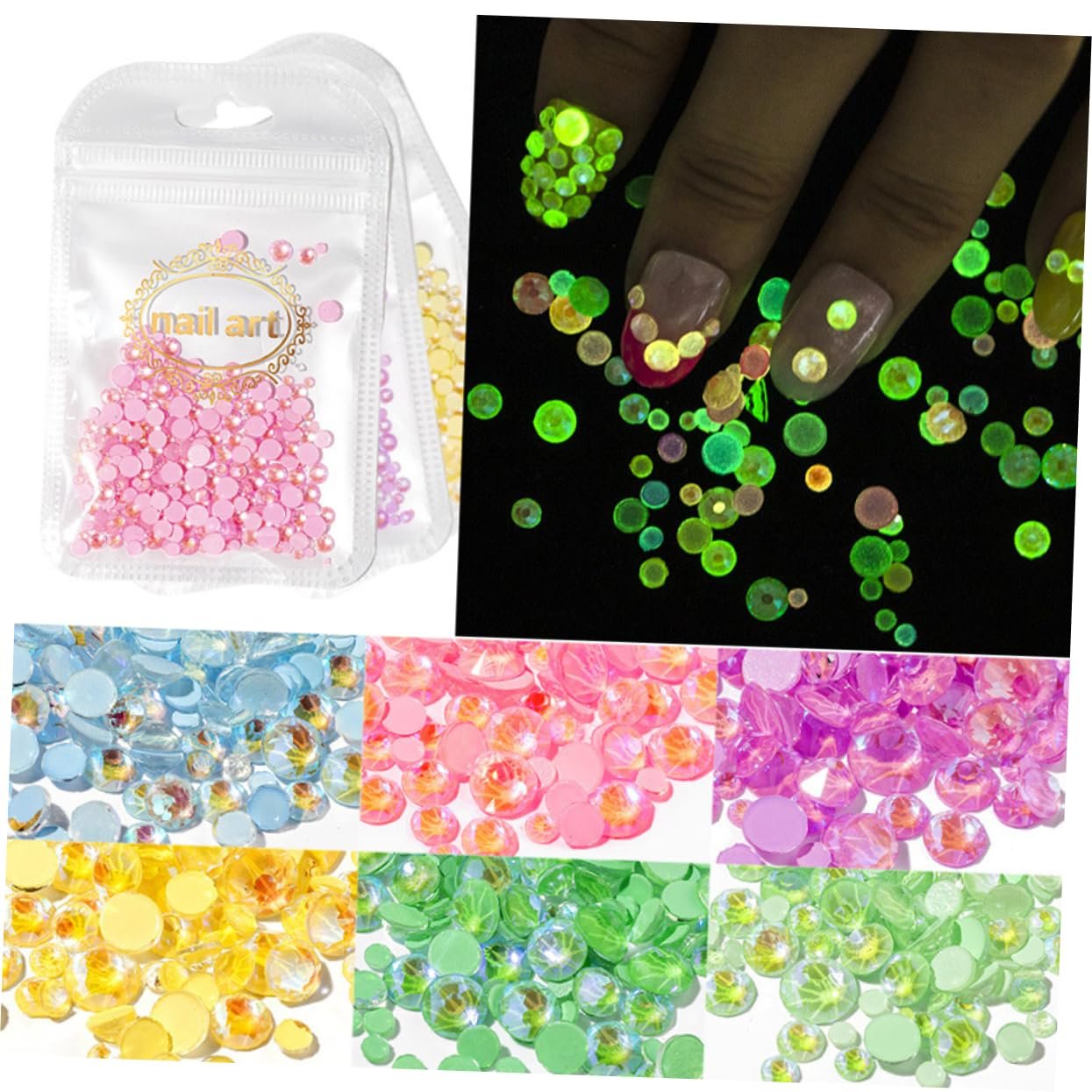 Каміння 6taschen Флуоресцентні Камінці для дизайну нігтів Смоляні, фото №8