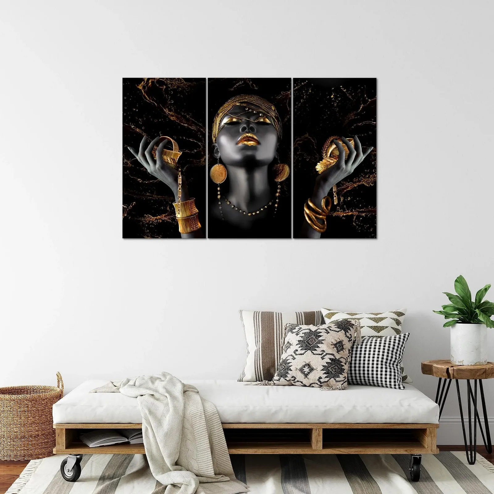 Картина на стіну Runa Art African Woman XXL 120 x 80 см 3 частини Чорна Золота, фото №4