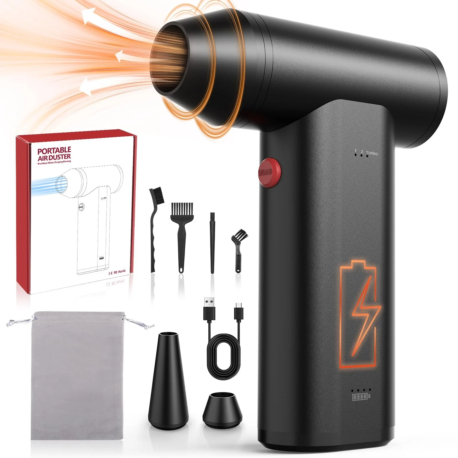 Електрична повітродувка Металевий корпус 150000 RPM 3 швидкості Бездротова, фото №1