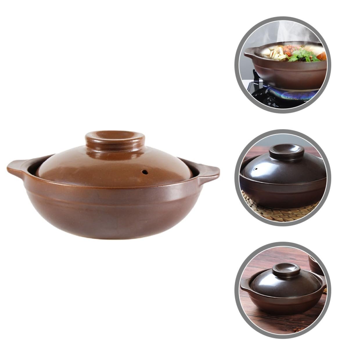 Кастрюля для запекания PRETYZOOM керамическая термостойкая с двумя ручками для супов и рагу, фото №8